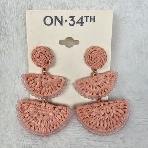 ON 34th Pink Woven Statement Earrings Boho Raffia Beaded